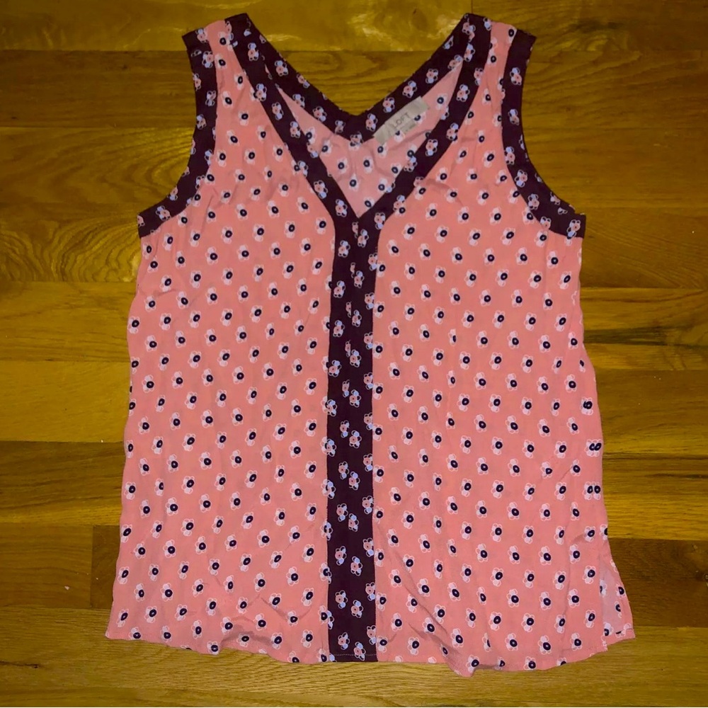 LOFT Ann Taylor Small Floral Sleeveless Coral Top Blouse
